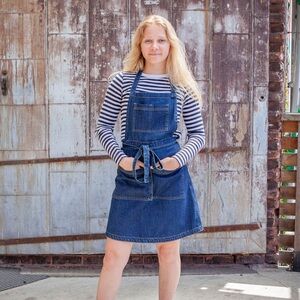 Tove Wear Denim Apron Dress in indigo blue, size XS